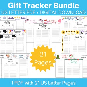 Gift List Printable with Thank You Note Tracker Big Bundle