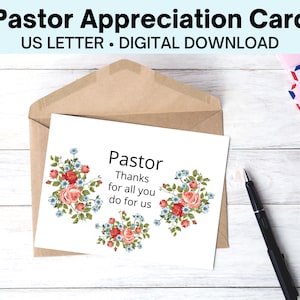 Printable Pastor Appreciation Card, Pastor Thank You Card, Pastor Card, Pastor PDF Card