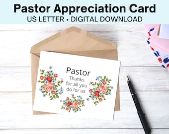 Printable Pastor Appreciation Card, Pastor Thank You Card, Pastor Card