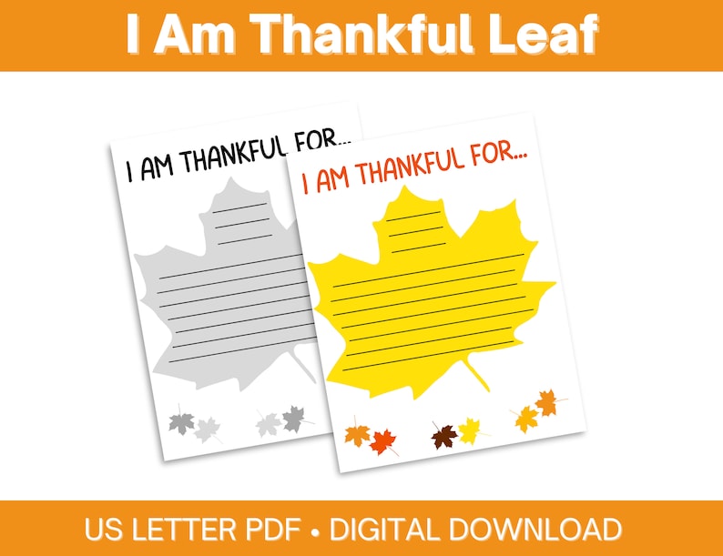 I Am Thank for Leaf Printable | Gratitude Leaf Printout - Etsy