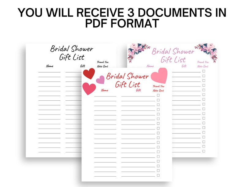 Bridal Shower Gift List Printable With Thank You Note Tracker Etsy