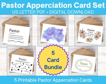 Paquete de tarjetas de agradecimiento para pastores imprimibles, tarjeta de agradecimiento para pastores, paquete de tarjetas para pastores, tarjeta para pastor en formato PDF