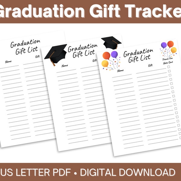 Graduation Gift List Printable with Thank You Note Tracker
