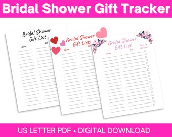 Lista de regalos de despedida de soltera imprimible con un rastreador de notas de agradecimiento