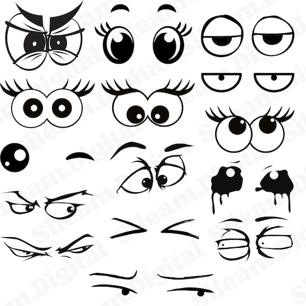 Fichiers PNG yeux de dessin animé. Fichiers numériques pour Cricut. Fichiers numériques d'yeux de dessin animé pour des conceptions d'impression à la demande.