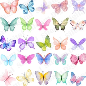 Fichiers PNG aquarelle papillon. Fichiers numériques pour Cricut. Fichiers numériques papillon pour les modèles d'impression à la demande.