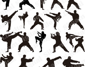 33 Self defense silhouette PNG files. Digital files for Cricut.  Karate igital files for print on demand designs.