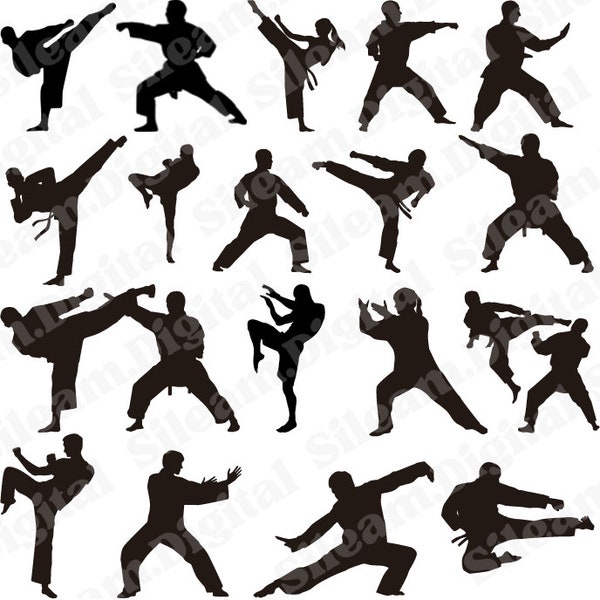 33 Self defense silhouette PNG files. Digital files for Cricut.  Karate igital files for print on demand designs.