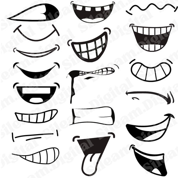 36 Cartoon mouth PNG files. Digital files for Cricut. Cartoon mouth digital files for print on demand designs.