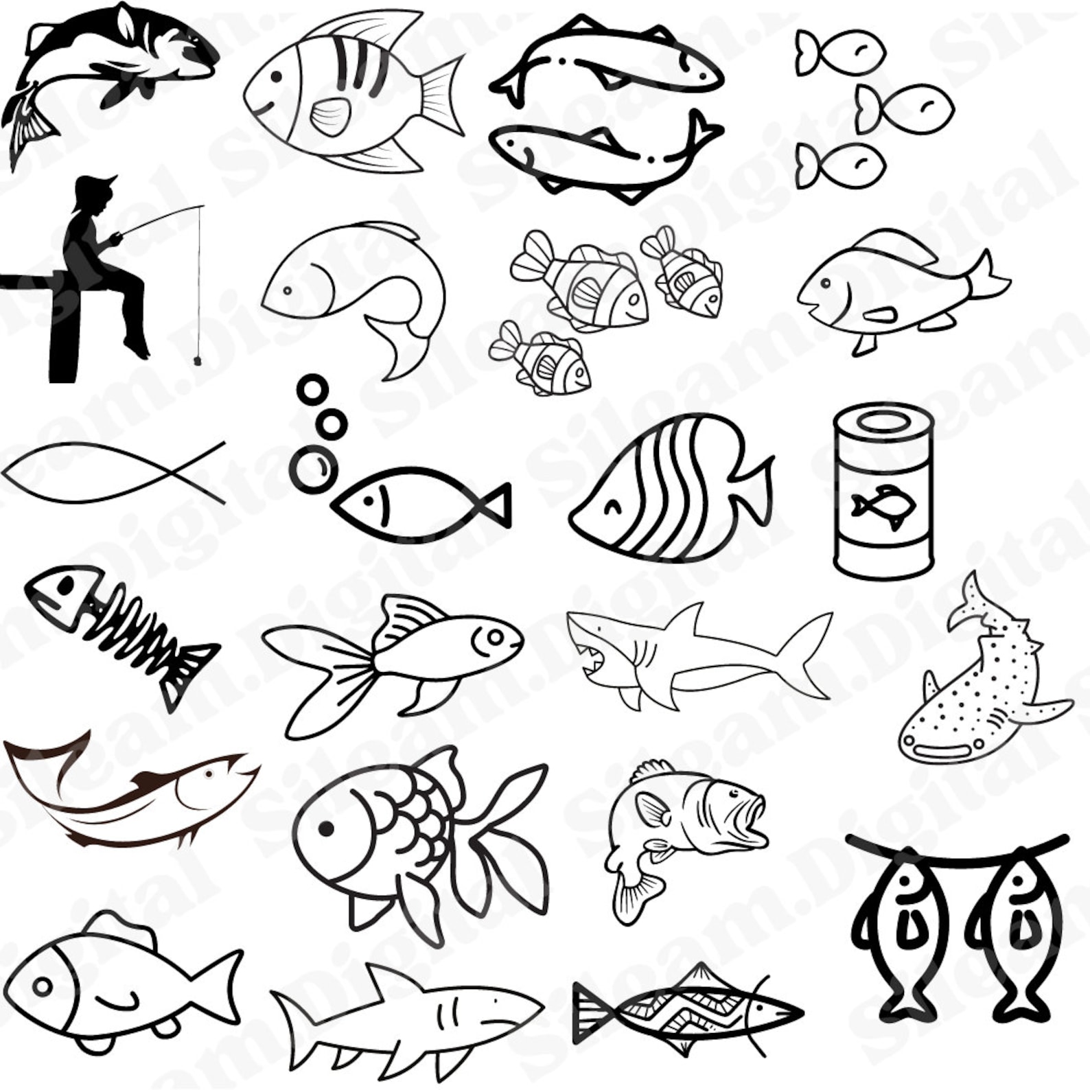 92 Fish PNG Files. Digital Files for Cricut. Fish Digital Files for ...