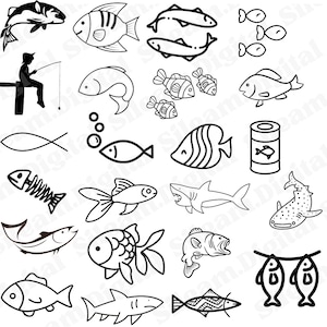92 Arquivos PNG de peixes. Arquivos digitais para Cricut. Pesque arquivos digitais para designs de impressão sob demanda. Desenhos de peixes. Peixe Png para gravação de joias