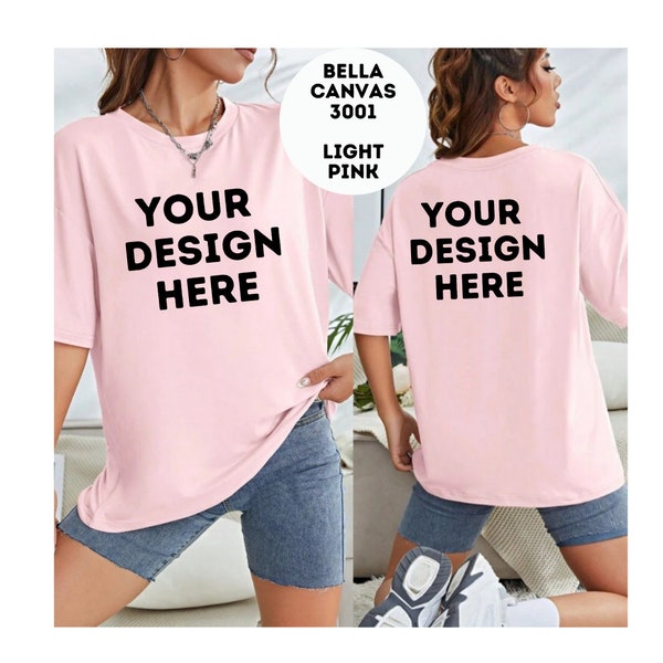 Light Pink Oversized Front and Back Bella Canvas Shirt mockup. Oversized shirt mockup. Bella canvas mockup. Model shirt mockup.