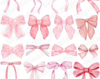 Digital watercolor pink ribbon. PNG coquette ribbon. Digital files. Printable ribbon for stickers. Cute Digital ribbon.