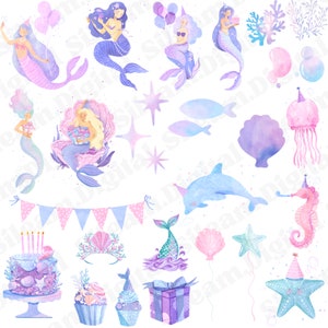 Watercolor mermaid combo clip art PNG files. Digital files for Cricut. Digital files for print on demand designs.