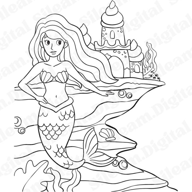 20 Mermaid Coloring Pages for Kids. PDF Download. Digital Coloring ...