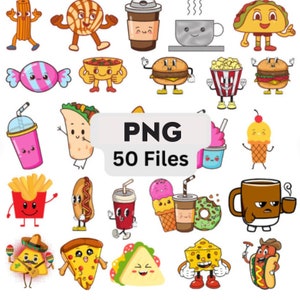 Food Cartoon Characters PNG files. Digital files for Cricut. Cartoon Food digital files for print on demand designs.