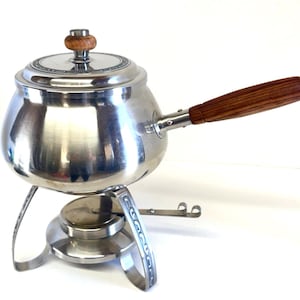 Vtg. Retro MCM New Era Oneida 18/8 Heavy Stainless Steel Fondue Set Pot 2 QT.