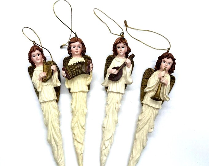 Set of 4 Vintage Angel Icicle Ornaments With Musical Instruments Each ...