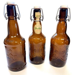 Lot of 3 Old Brown Beer Bottle with Porcelain Swing Top 2-Grolsch-1 Brauer Bier