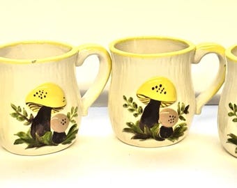 Set of 4 Vintage Arnel's Mushroom Coffee Mugs 1970's Sears Merry Mushroom Line