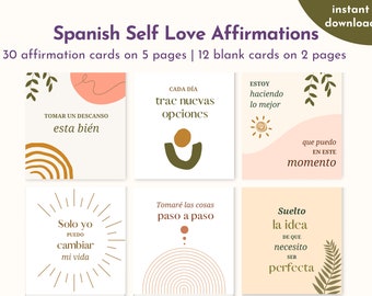 Spanish empowering affirmation and positive self love printable cards for girls & women | Daily self care and inner child healing quotes