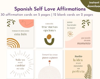 Spanish empowering affirmation and positive self love printable cards for girls & women | Daily self care and inner child healing quotes