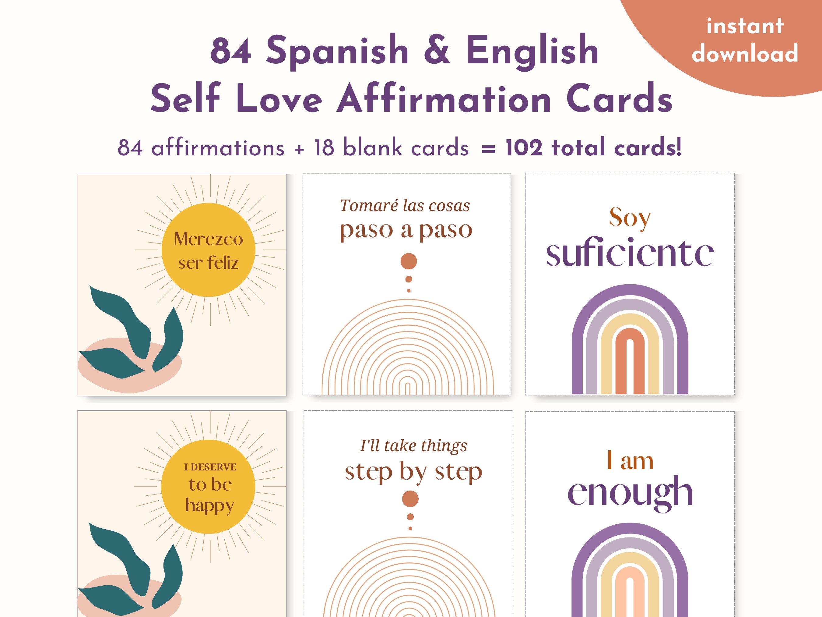 Spanish and English self love and empowerment affirmations to heal your inner child wounds, self doubt, inner critic |  mental health prints