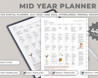 Mid Year Planner, 2023 2024 Planner, Goodnotes Planner, iPad Planner, Daily Planner, Weekly Planner, Monthly Planner, Dated Digital Planner