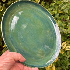 Ceramic dinner plate, Rainforest green, handmade pottery platter