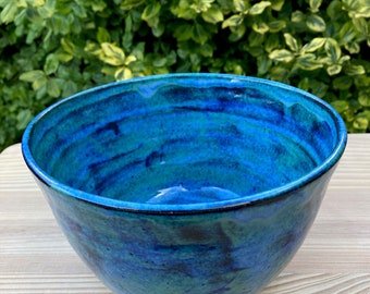 Ceramic fruit bowl, Pacific blue green, handmade serving dish, salad bowl, wheel thrown pottery