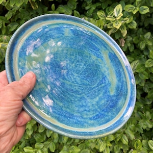 Ceramic lunch plate, Waterfall Blue green, handmade pottery