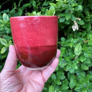 Handmade tumbler in Volcanic red, ceramic coffee, tea cup