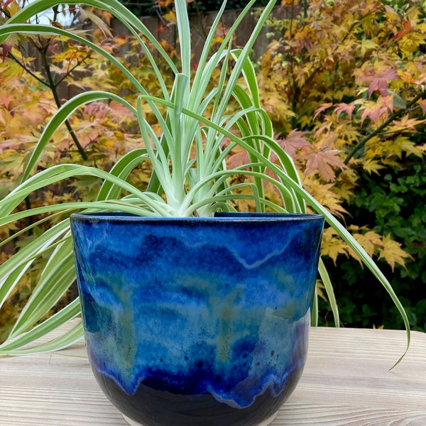 Plant pot, Cobalt blue, handmade ceramic, wheelthrown pottery