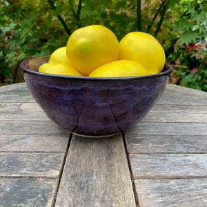 Large ceramic bowl in Merlot purple. Handmade pottery fruit bowl, wheel thrown