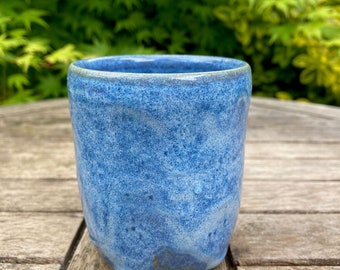 Blue ceramic tumbler, espresso cup, handmade pottery