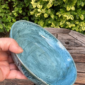Ceramic pasta bowl, Seafoam green, handmade shallow fruit bowl, serving dish, wheel thrown pottery
