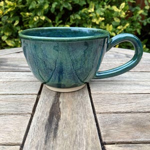 Handmade breakfast cup, Rainforest green, ceramic coffee mug