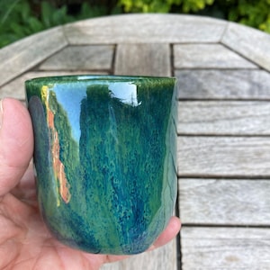 Ceramic Tumbler: Rainforest Green, Pottery coffee cup