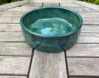 Handmade ceramic dog, cat bowl, Rainforest green, wheel thrown pottery