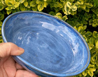 Handmade Indigo Blue Ceramic Pasta Bowl: Wheel Thrown Pottery