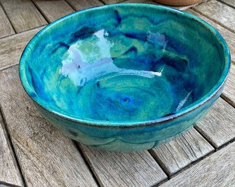 Ceramic cereal, breakfast, soup, dessert bowl, Pacific blue green, handmade pottery wheel thrown bowl
