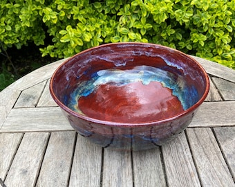 Large handmade bowl, Firebrick red, ceramic fruit bowl, wheel thrown pottery