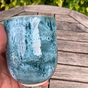 Ceramic tumbler in Seafoam green, handleless espresso coffee cup, wheel thrown, hand glazed pottery
