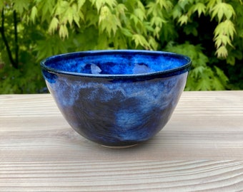 Tazón de cereal de cerámica, azul cobalto, postre, desayuno, sopa, buda, tazón lanzado con rueda de cerámica hecha a mano