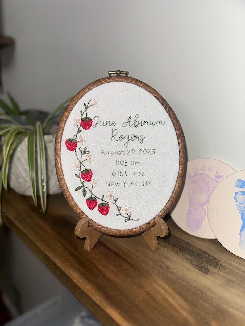 Custom Hand Embroidered Birth Announcement Keepsake image 6
