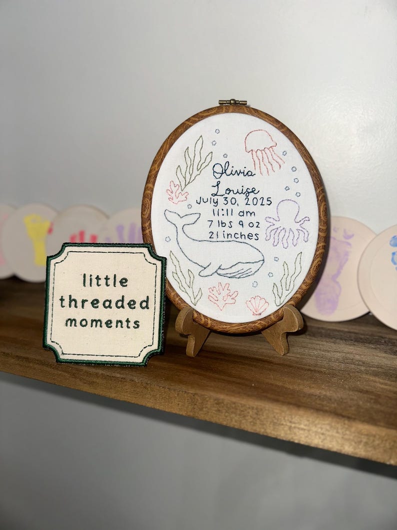 Custom Hand Embroidered Birth Announcement Keepsake image 5