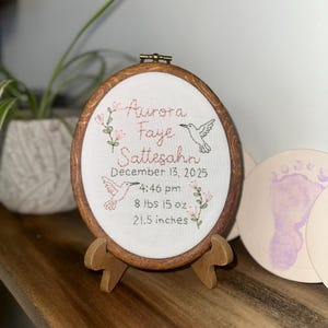 Custom Hand Embroidered Birth Announcement Keepsake image 4