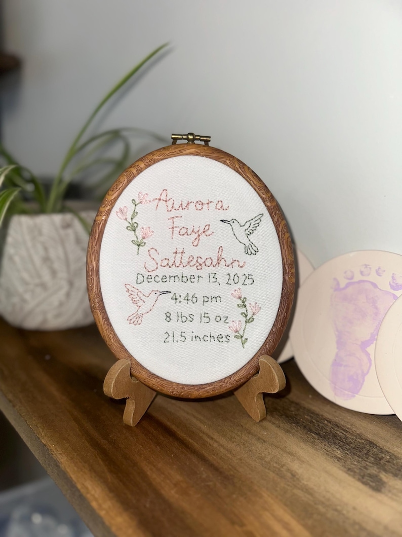 Custom Hand Embroidered Birth Announcement Keepsake image 4