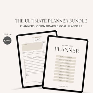 Minimal Goal Planner and Vision Board BUNDLE , Editable Vision Board Printable, 2023 Goals Tracker, Printable Editable Template, 8.5 x 11