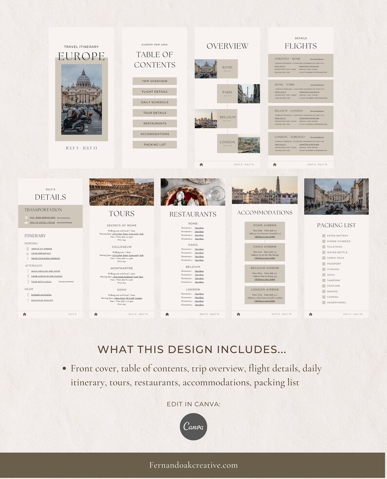 Travel Itinerary Template Mobile Minimal, Editable Travel Template